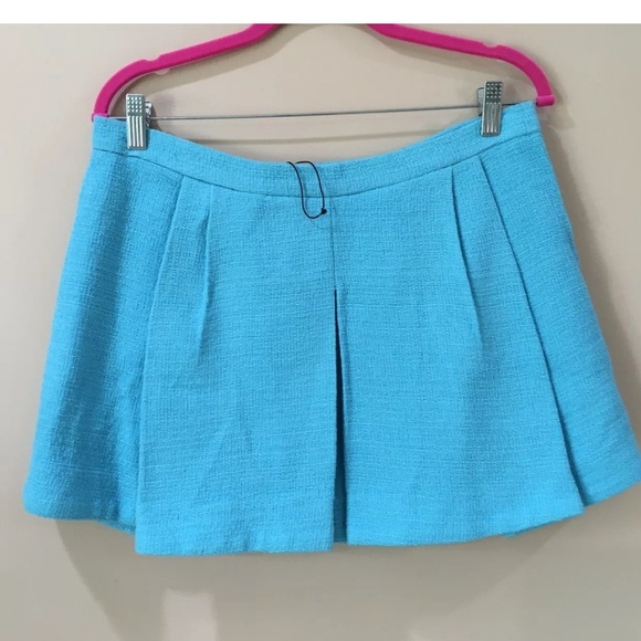 Zara Sky Blue Tweed Block Pleated Mini Skirt skort short size s new - Picture 5 of 7